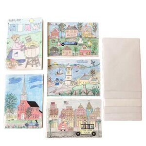 Set Of 5 Vintage-Inspired Original Nostalgic Americana Folk Art Note Cards With